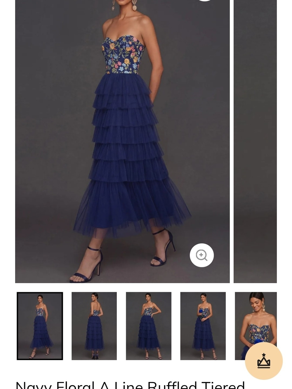 Strapless Navy Floral A-Line Ruffled Tiered Dress